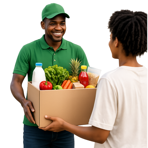 Delivery rider bringing groceries to a customer